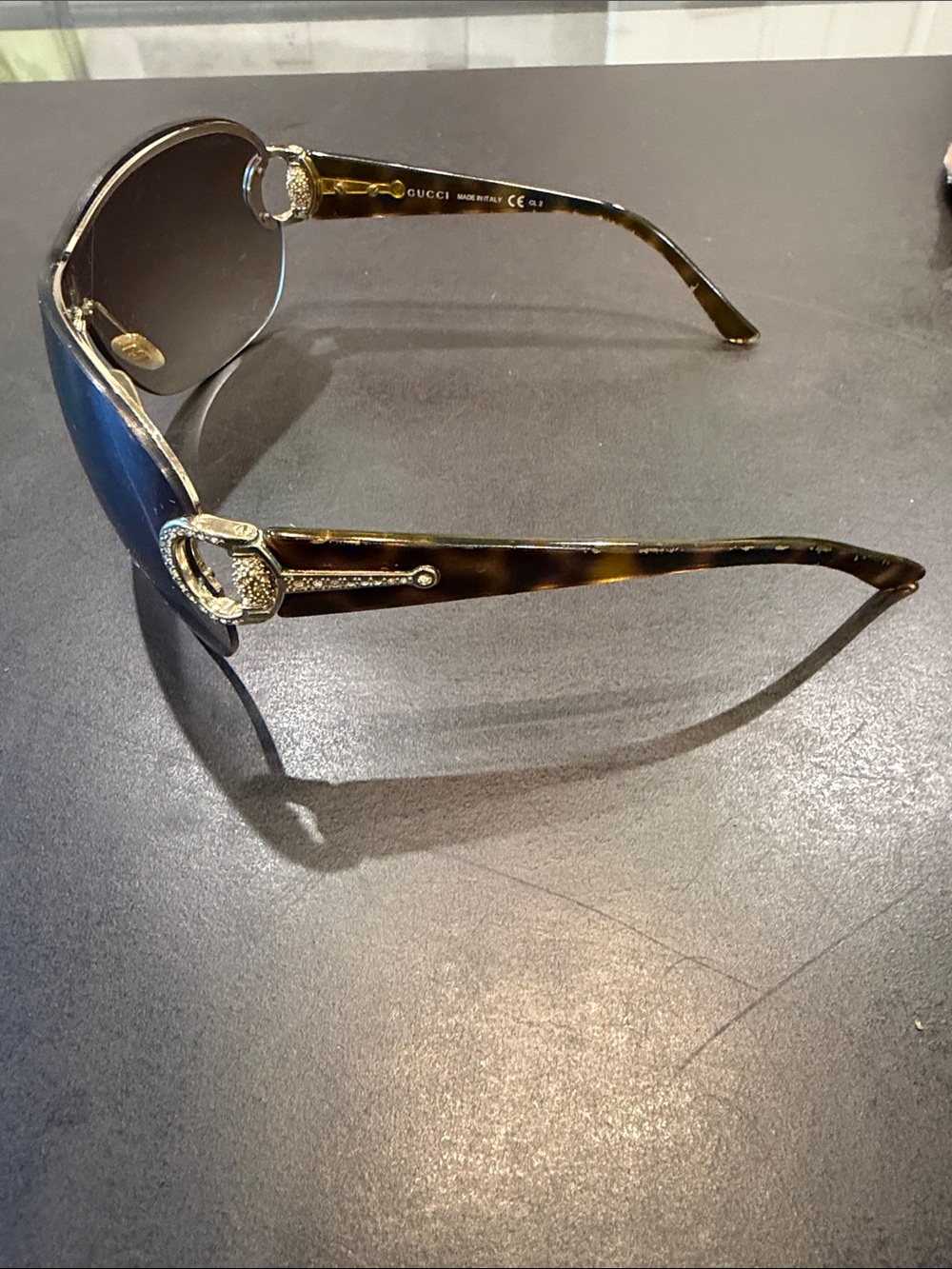 Gucci Tortoiseshell Sunglasses with Gold Hardware and Brown Gradient Lenses